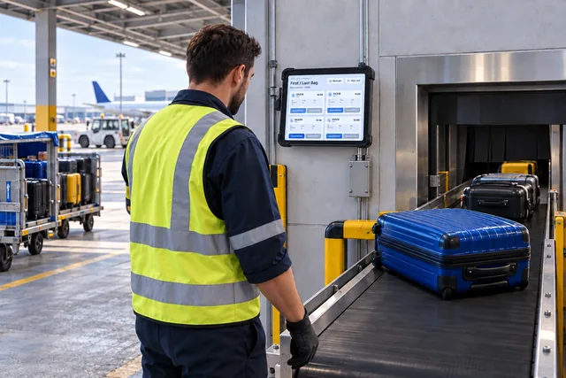 FLB tablet illustration in an airside baggage area